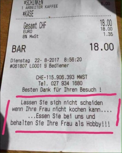 Falls die Frau nicht kochen kann